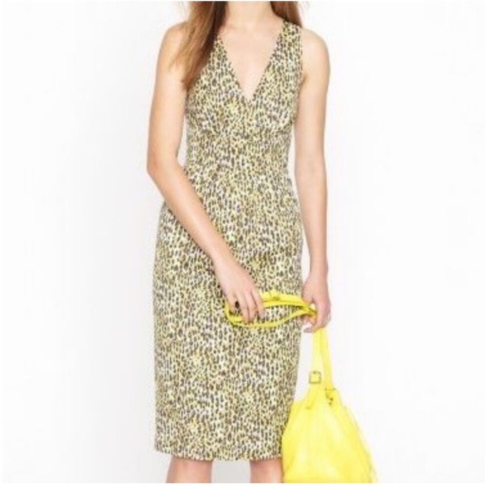 J. Crew Textured Leopard Print V Neck Sleeveless Dress Size XS Brown Cream - Picture 9 of 9